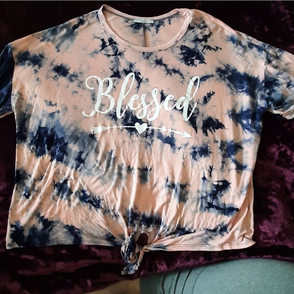 Acemi blessed pink blue tie dye sz 2X soft blouse